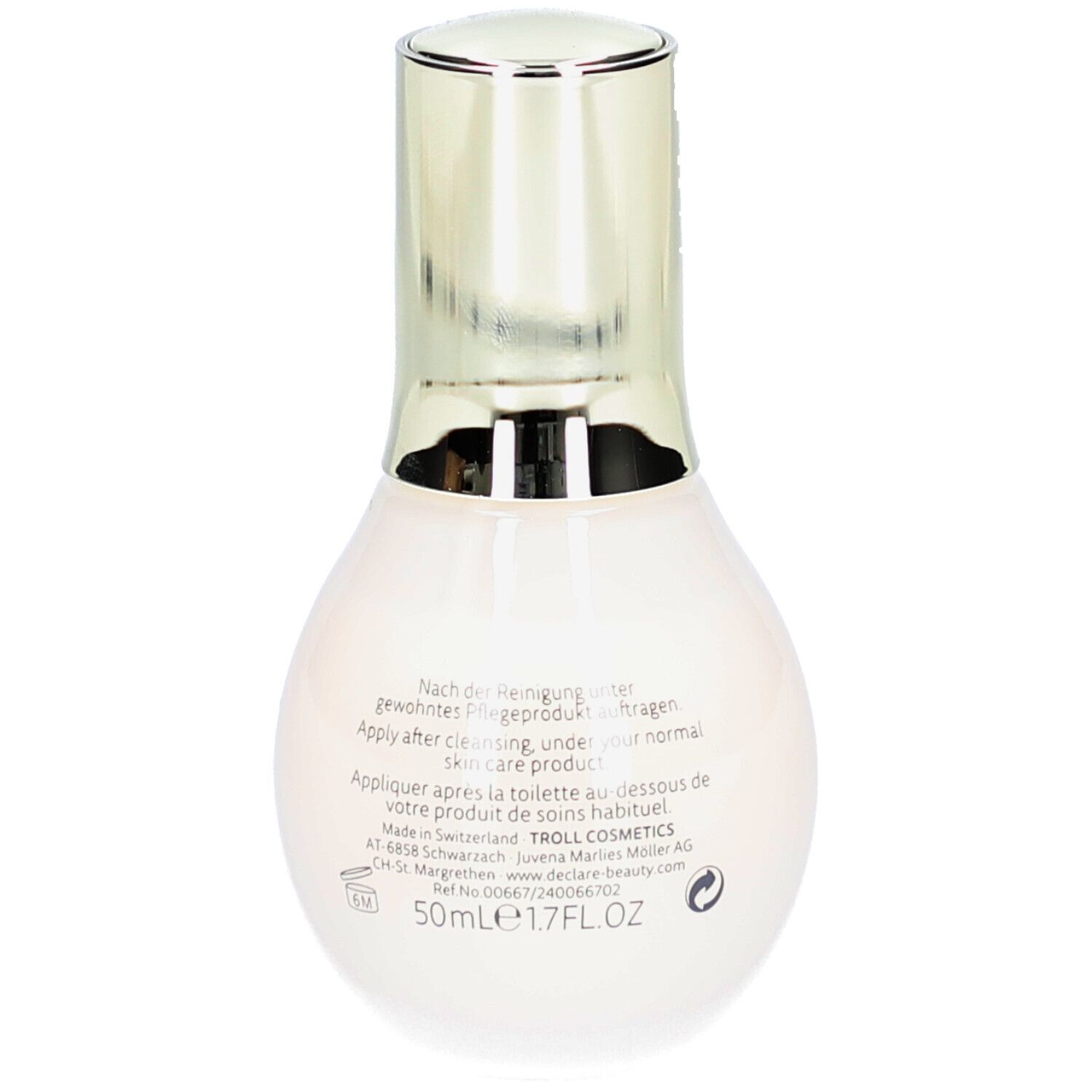 Flacon beige à bouchon doré. Dos avec texte. 50ml, 1.7FL.OZ. DECLARÉ, PRO YOUTH, Youth Supreme Concentrate.