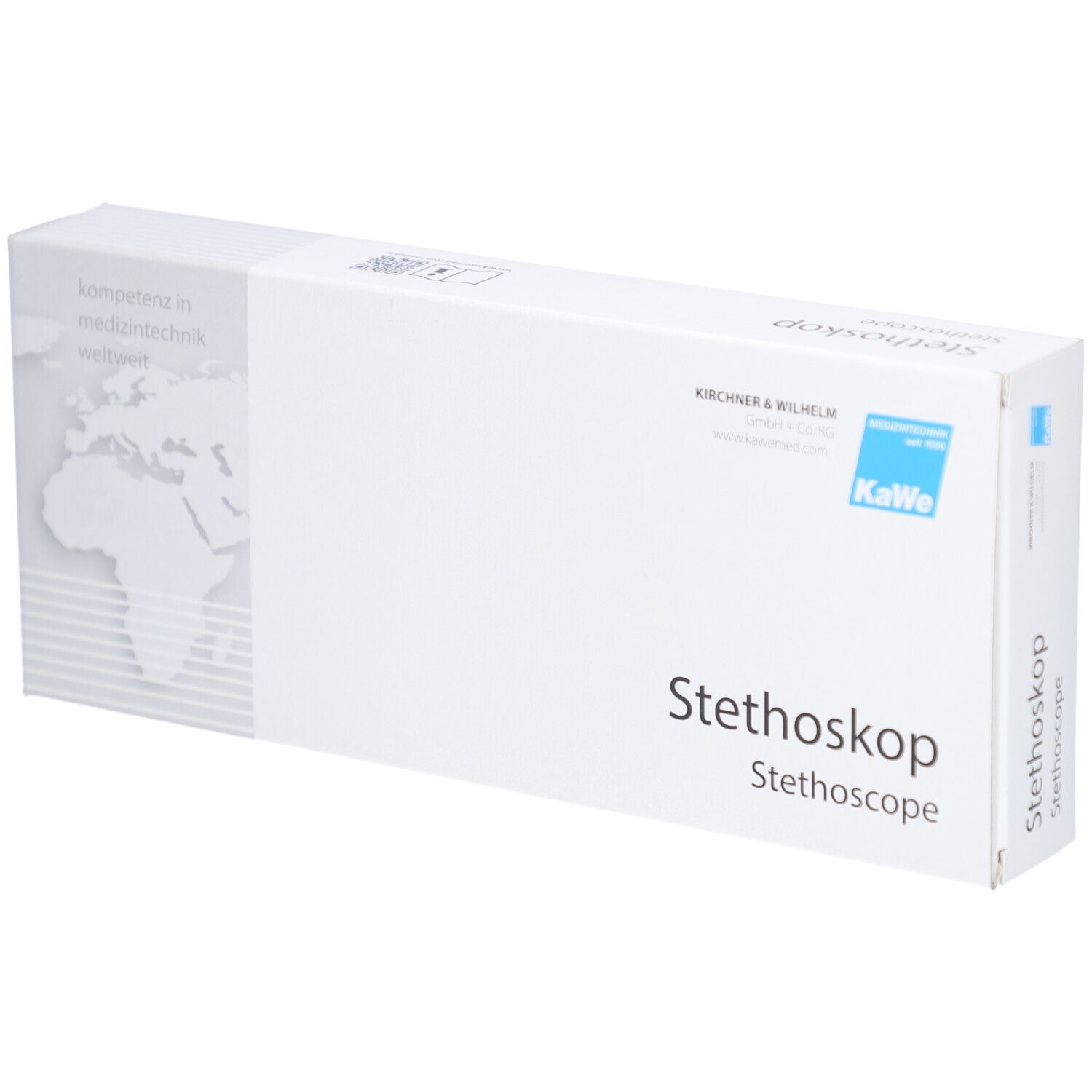 Verpackung eines roten Stethoskops mit Aufdruck 'Stethoskop' und 'KIRCHNER & WILHELM'.