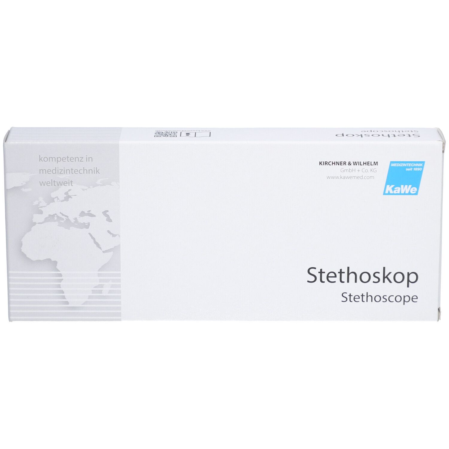 Verpackung eines roten Stethoskops mit Aufdruck 'Stethoskop' und 'KIRCHNER & WILHELM'.