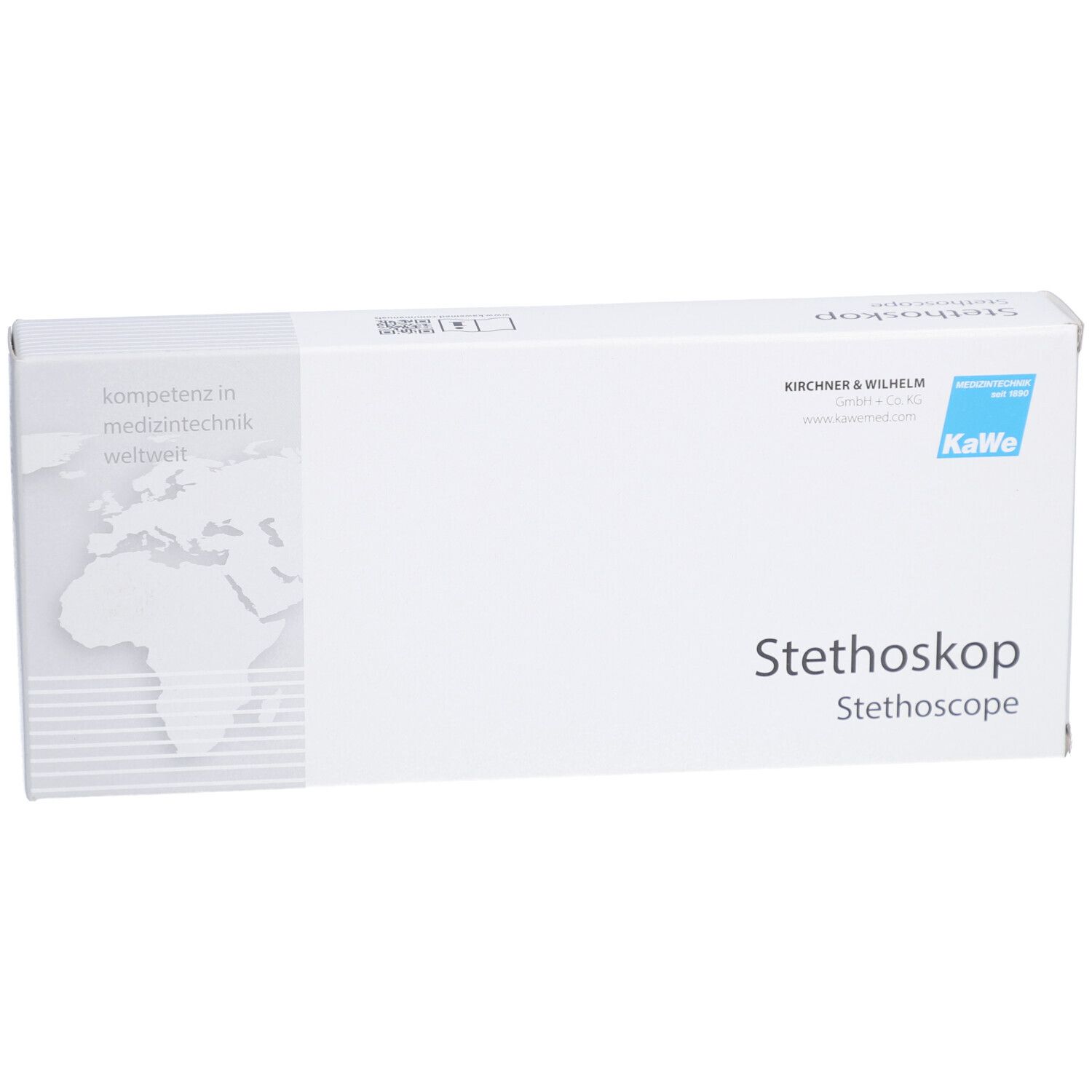 Verpackung eines roten Stethoskops mit Aufdruck 'Stethoskop' und 'KIRCHNER & WILHELM'.