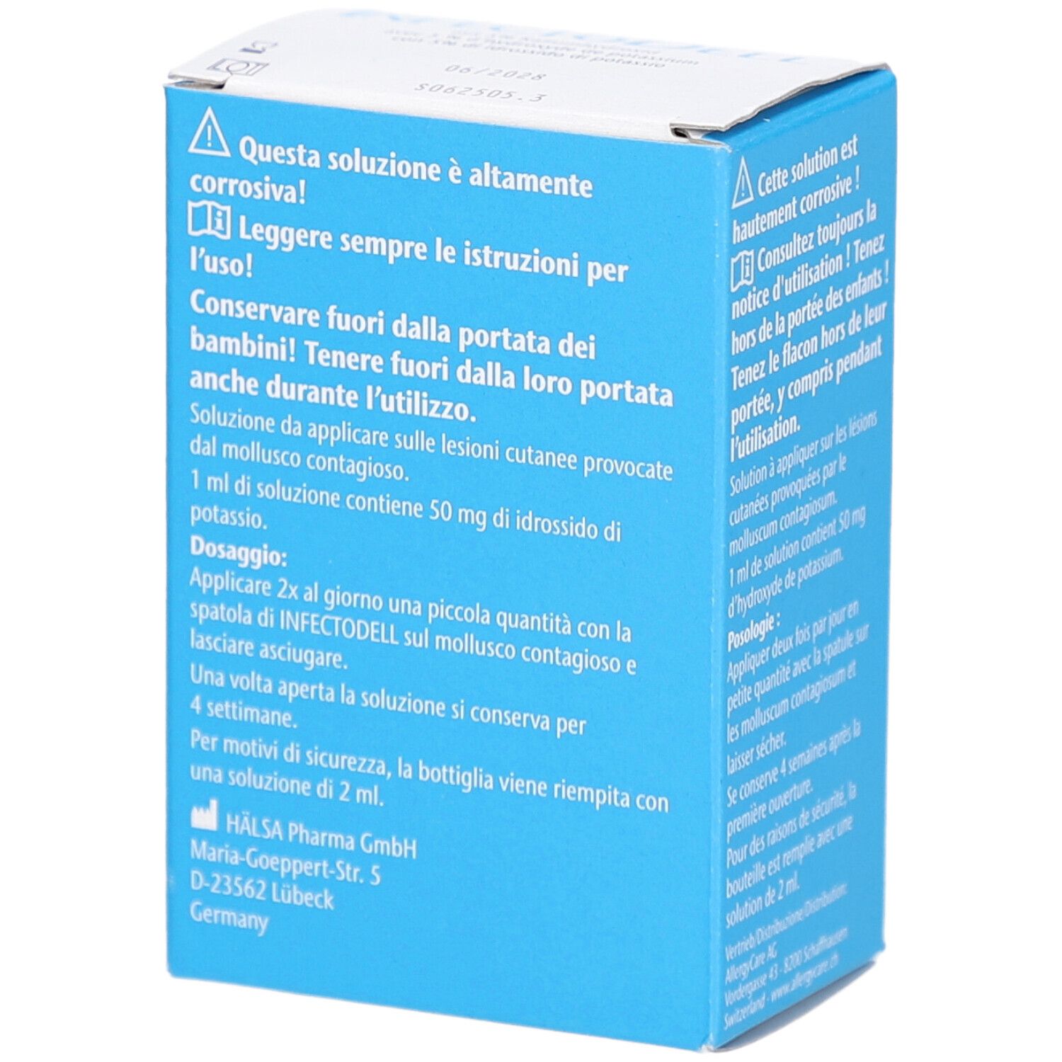 Karton von Infecto-Dell. Blaue und weiße Verpackung. Text in Deutsch, Französisch und Italienisch. 2 ml Inhalt.