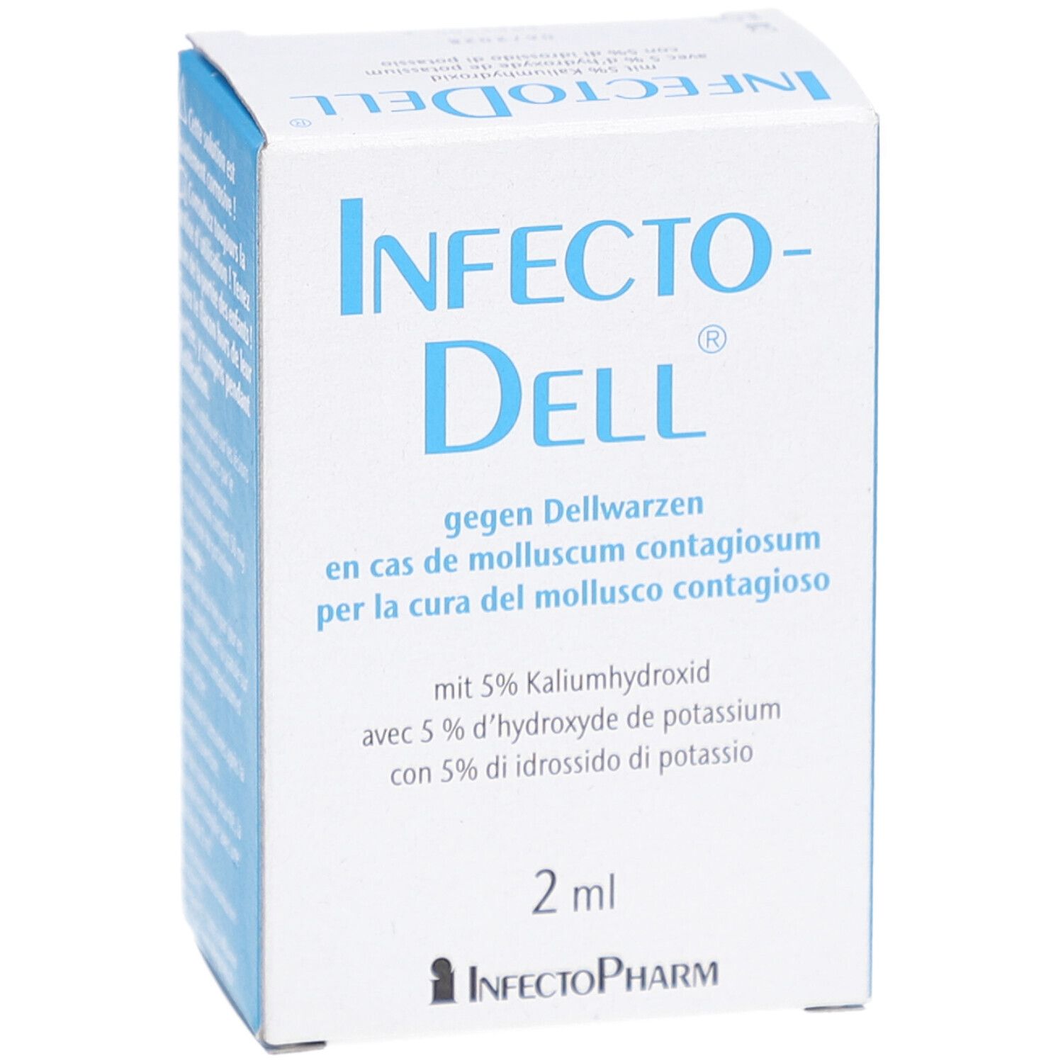 Karton von Infecto-Dell. Blaue und weiße Verpackung. Text in Deutsch, Französisch und Italienisch. 2 ml Inhalt.