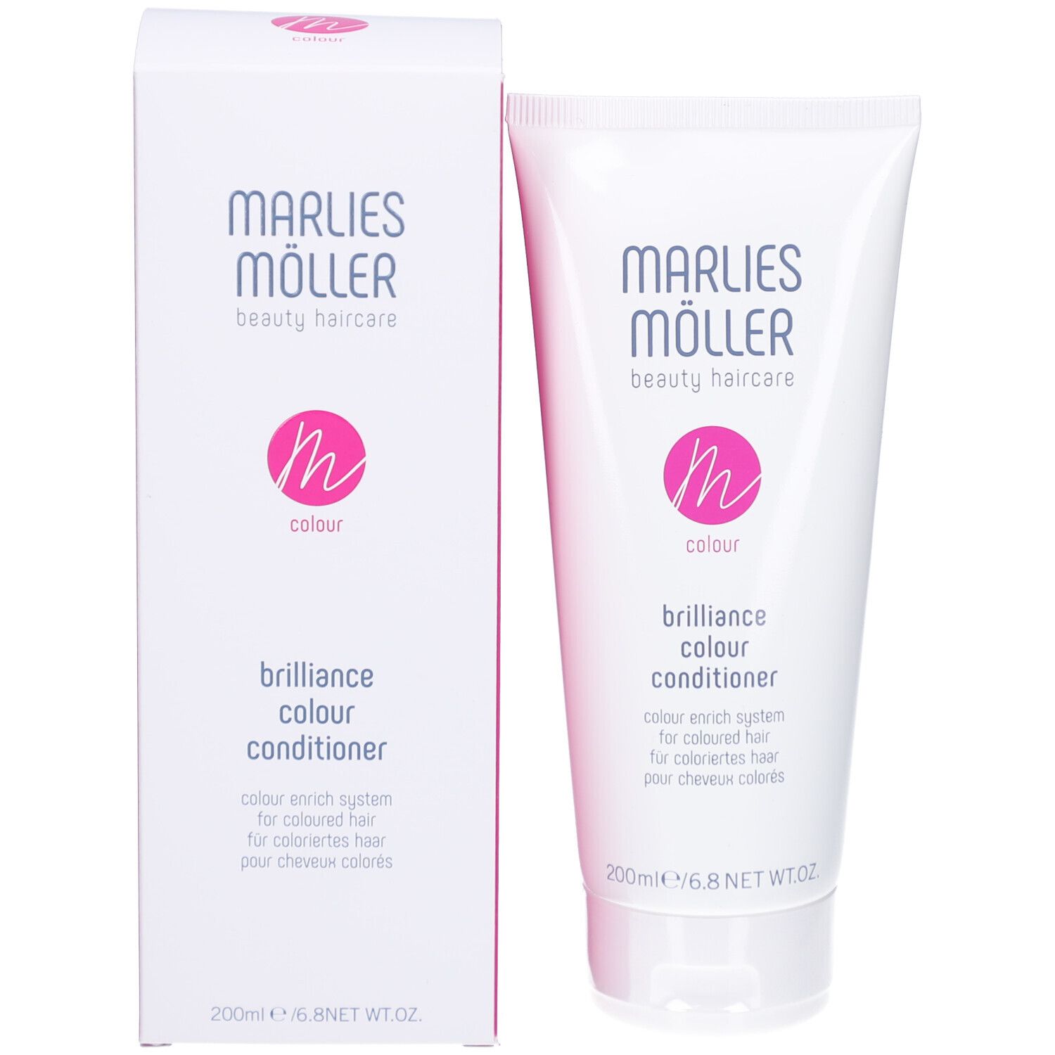 Dos du tube. Marlies Möller. Colour Brilliance Conditioner. Texte en plusieurs langues.