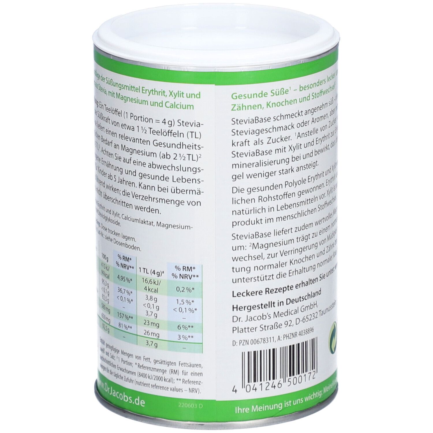 Dr. Jacob's SteviaBase Zuckerersatz Erythritol Xylitol Stevia