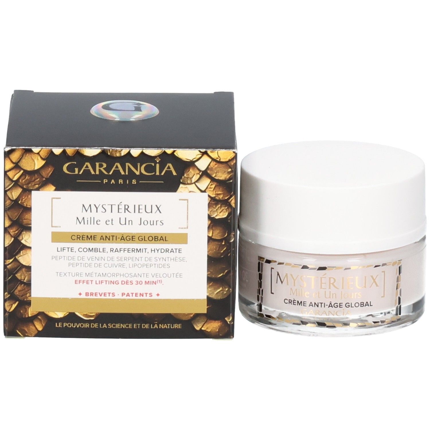 GARANCIA Mystérieux Mille et Un Jours Creme Anti-Age Global neben seiner Verpackung.