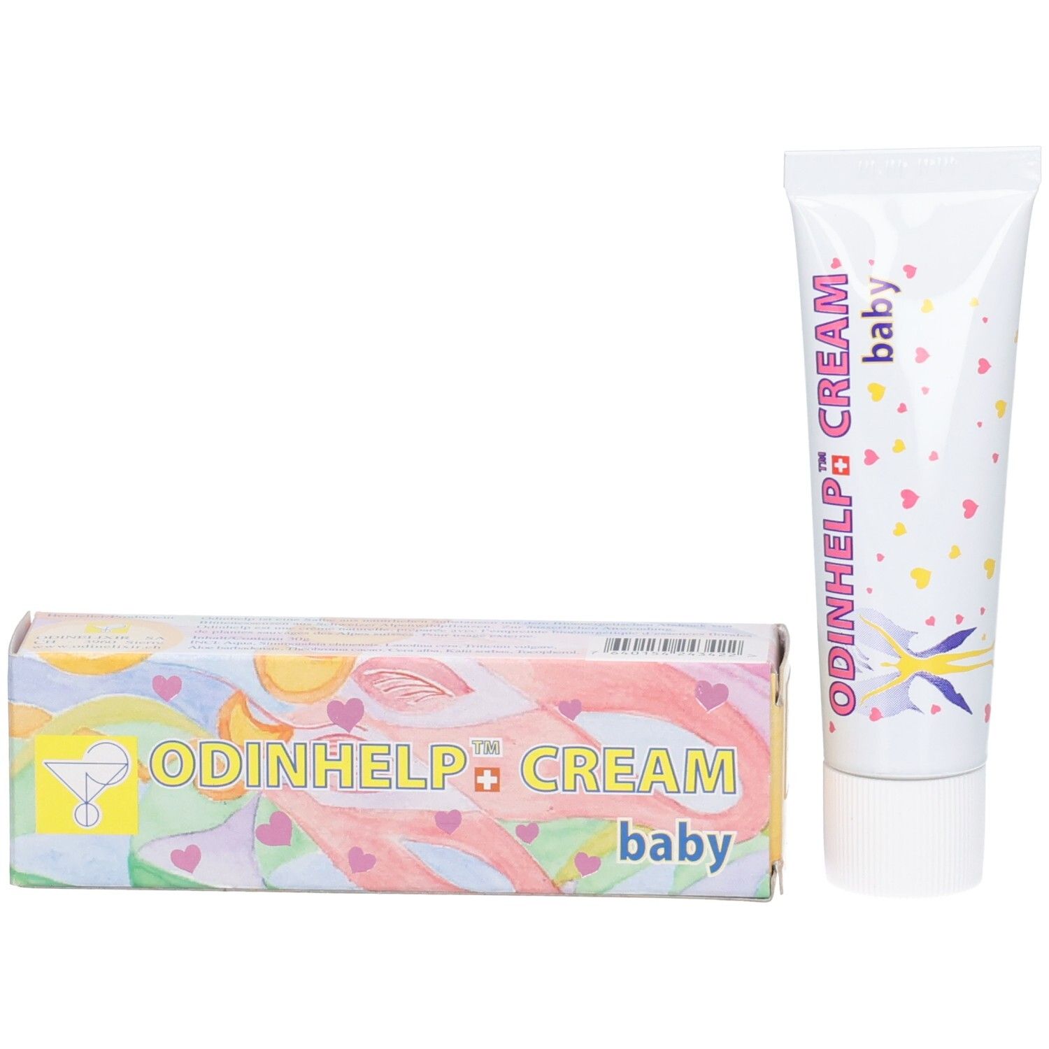 ODINHELP CREAM baby Tube und Umverpackung nebeneinander.