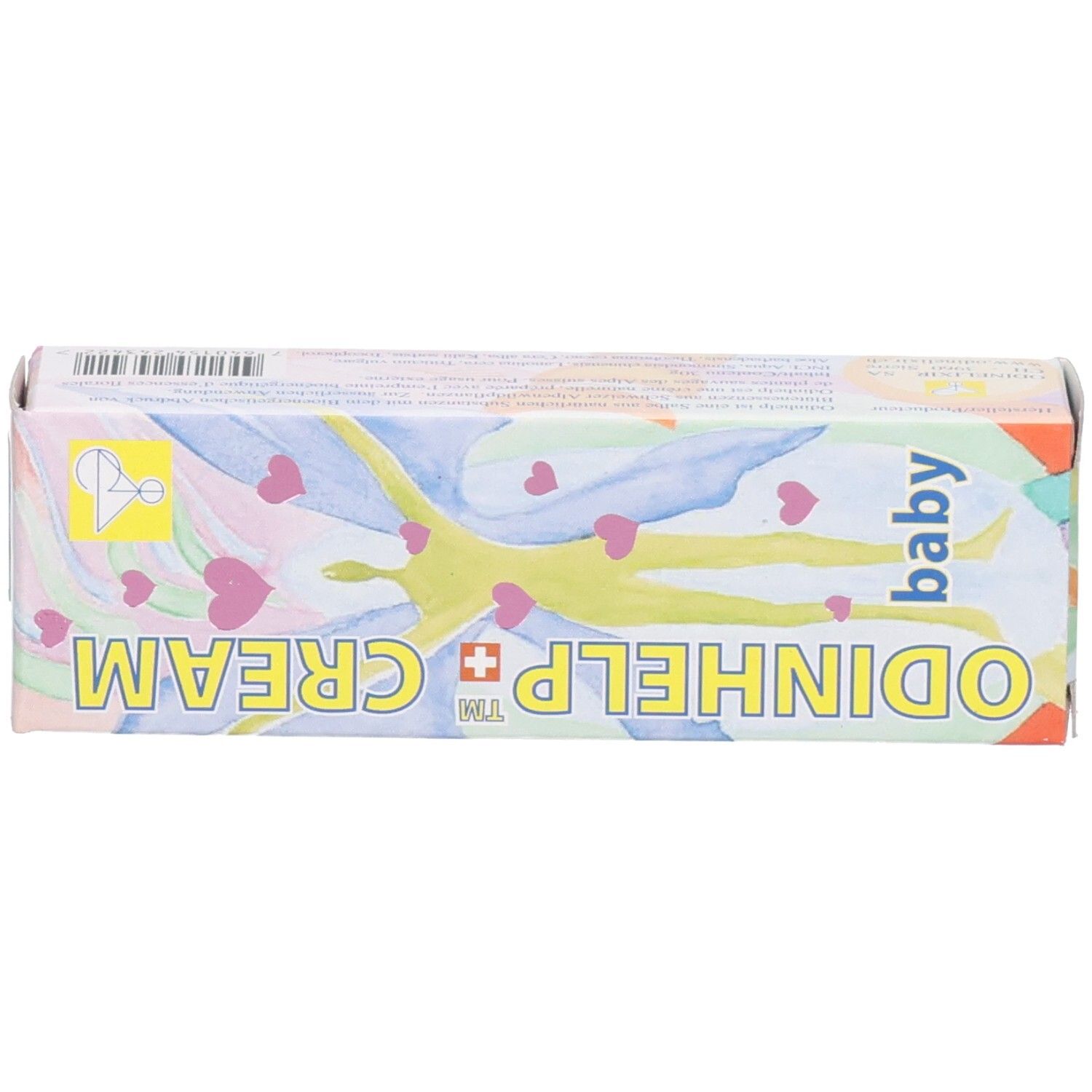 ODINHELP CREAM baby Umverpackung mit abstrakten Mustern und einer stilisierten Figur.