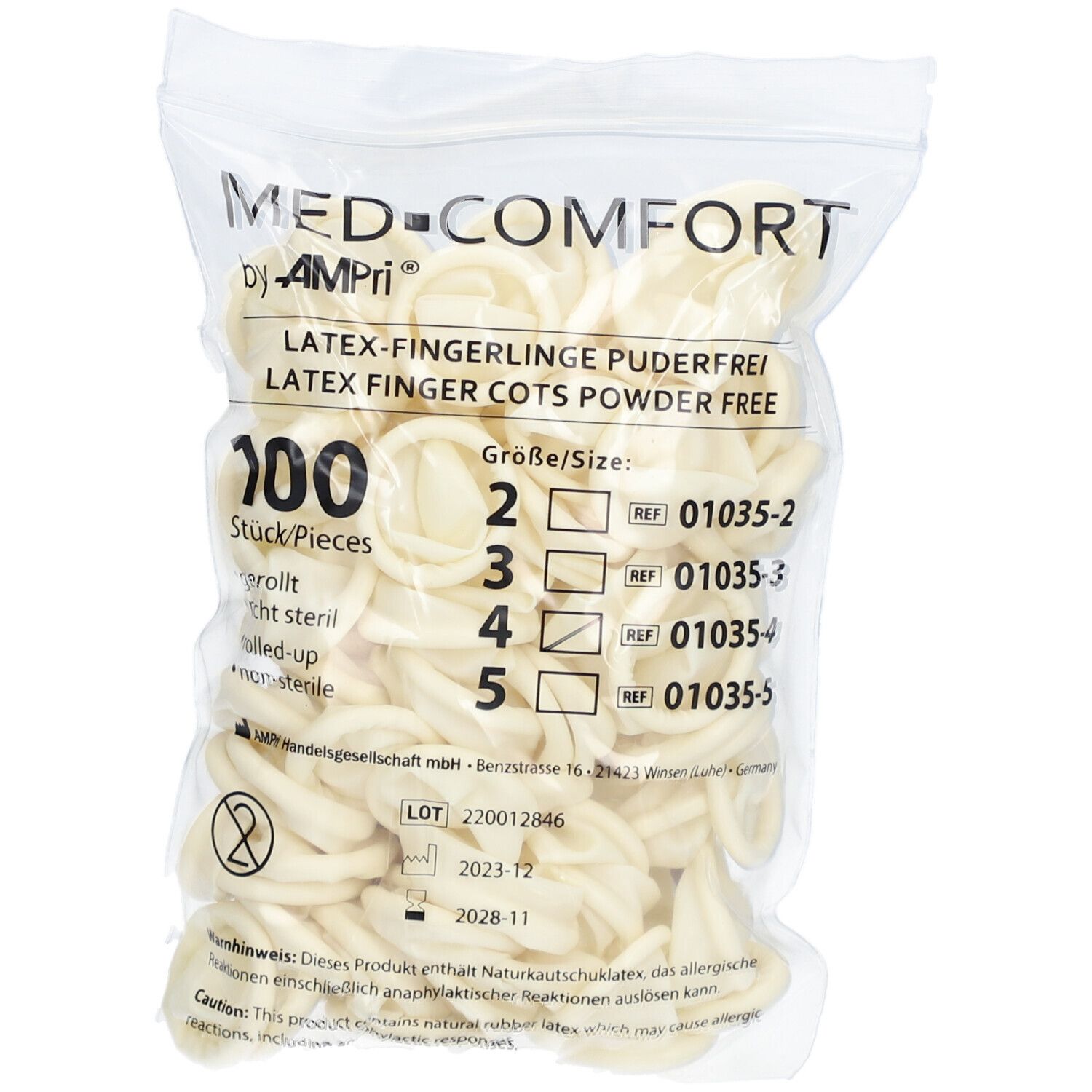 AMPRI Latex-Fingerlinge Gr4 puderfr gerol 100 Stk