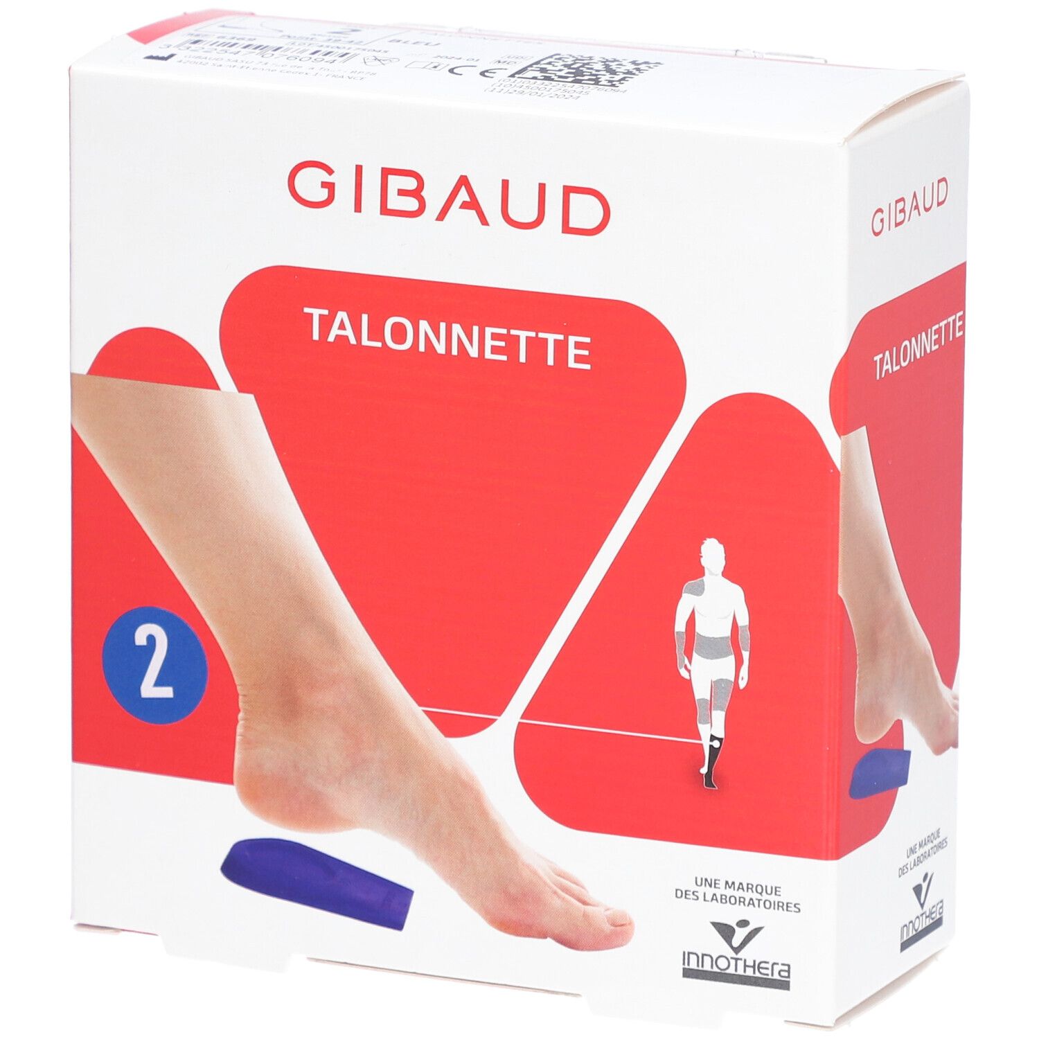 Verpackung von Gibaud Talonnette. Aufdruck: 2, Fußabbildung, blaue Einlage. Marke und Produktname deutlich sichtbar.