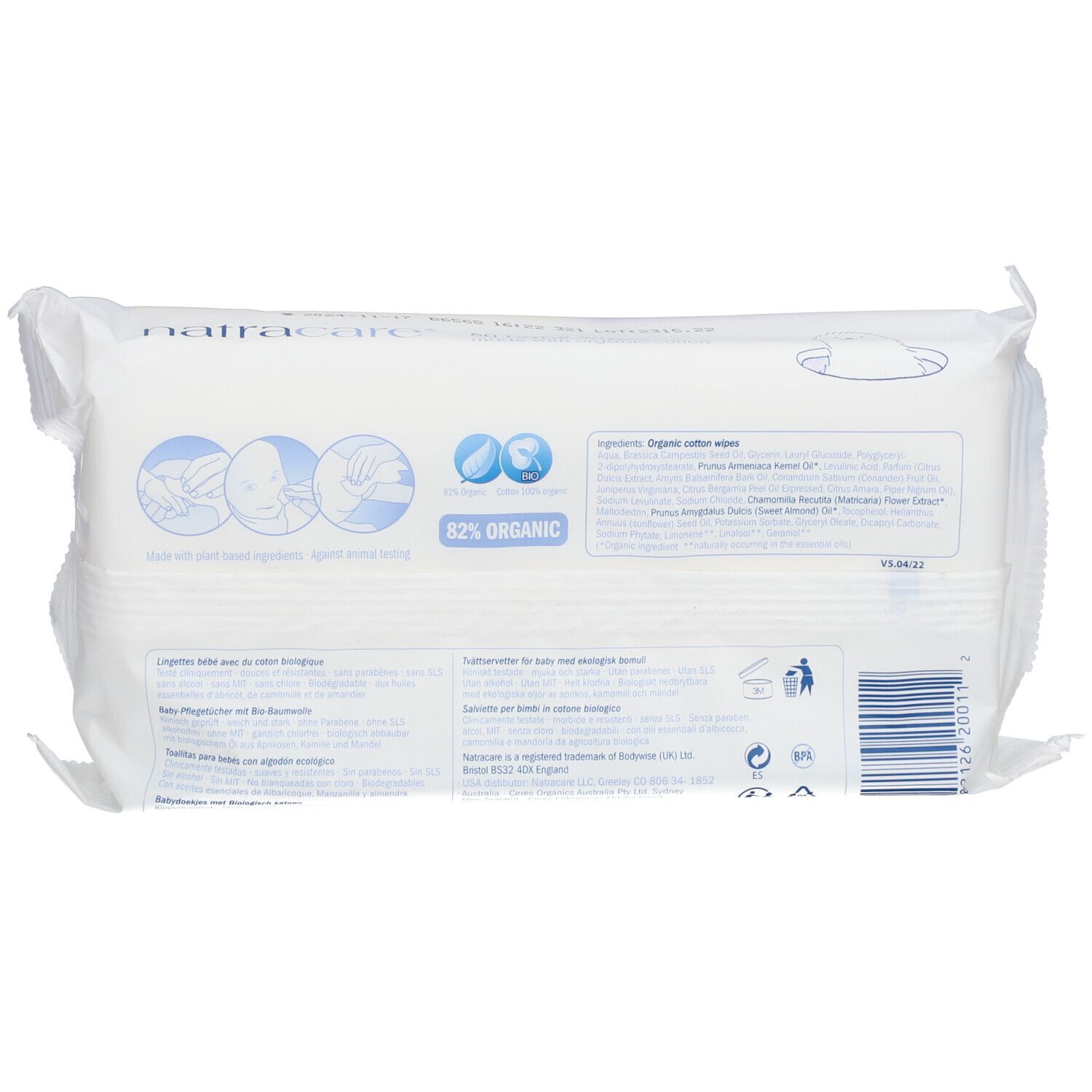 NATRACARE Baby wipes Lingettes bébé coton bio