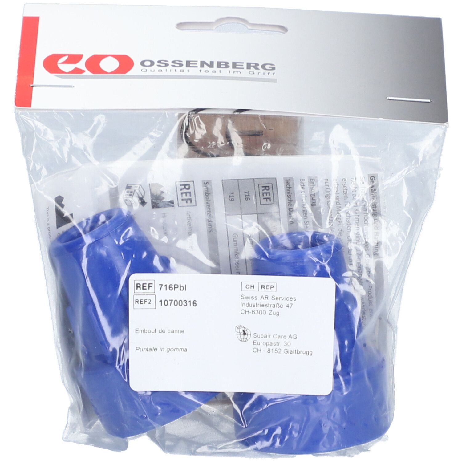 OSSENBERG Capsules de béquille Pivoflex 16 mm bleu - 1 paire