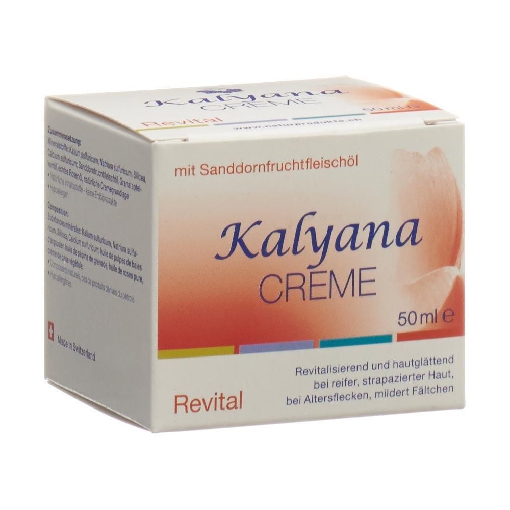 KALYANA Creme Revital Ds 50 ml Umverpackung mit Sanddornfruchtfleischöl.