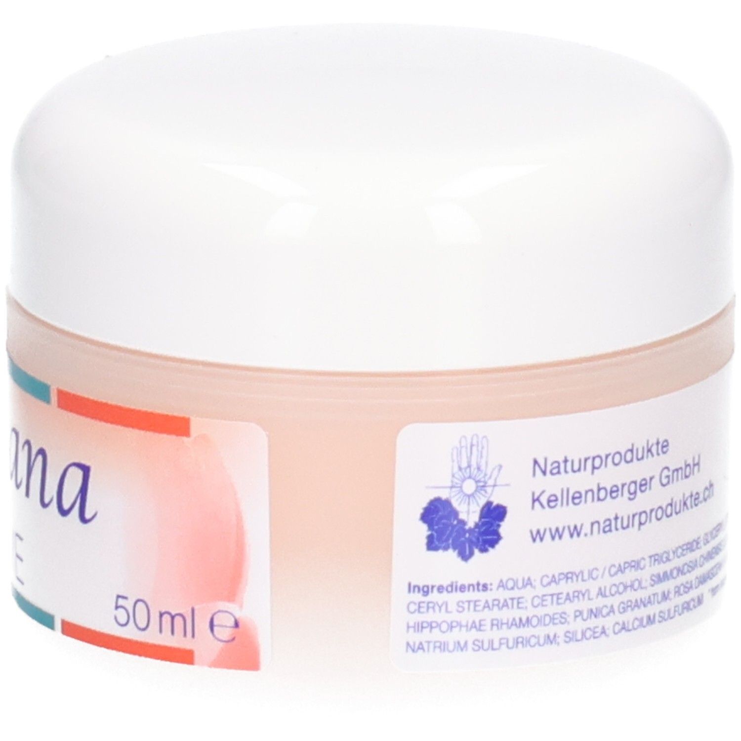 KALYANA Creme Revital Ds 50 ml, Seite mit Inhaltsstoffen und Hersteller.