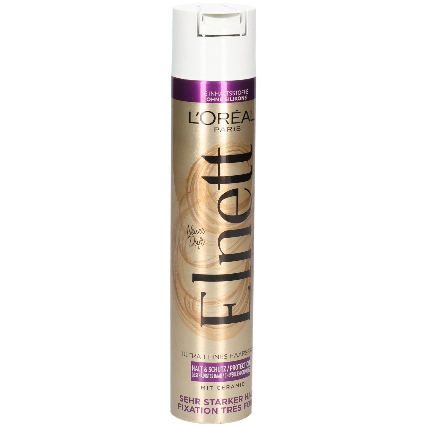 L'Oréal Elnett Haarspray mit starkem Halt, Glanz und Keramik.