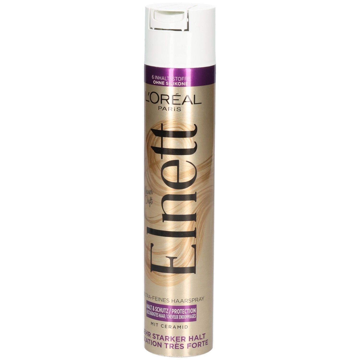 L'Oréal Elnett Haarspray mit starkem Halt, Glanz und Keramik.