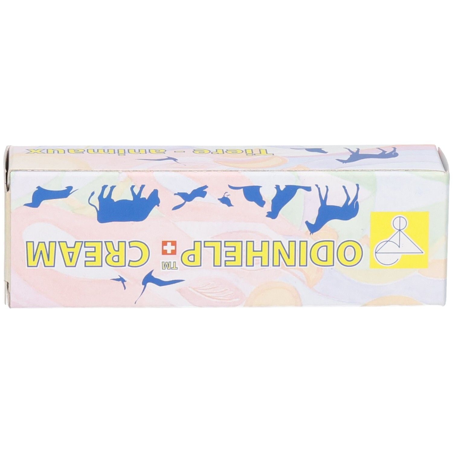 Oberseite der ODINHELP CREAM Kartonverpackung mit Tierabbildungen.