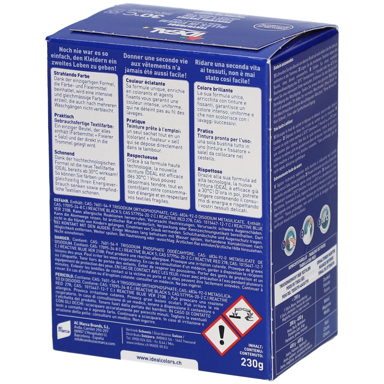 Ideal® Teinture textile Bleu Cobalt Tout en un pour machines à laver