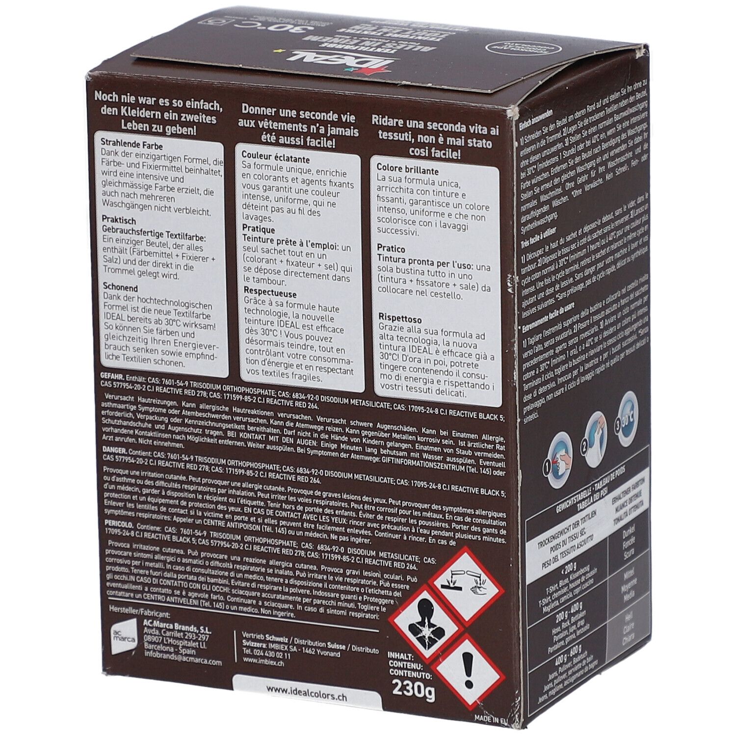 Ideal® Textilfarbe Schokolade Alles in Einem für Waschmaschinen