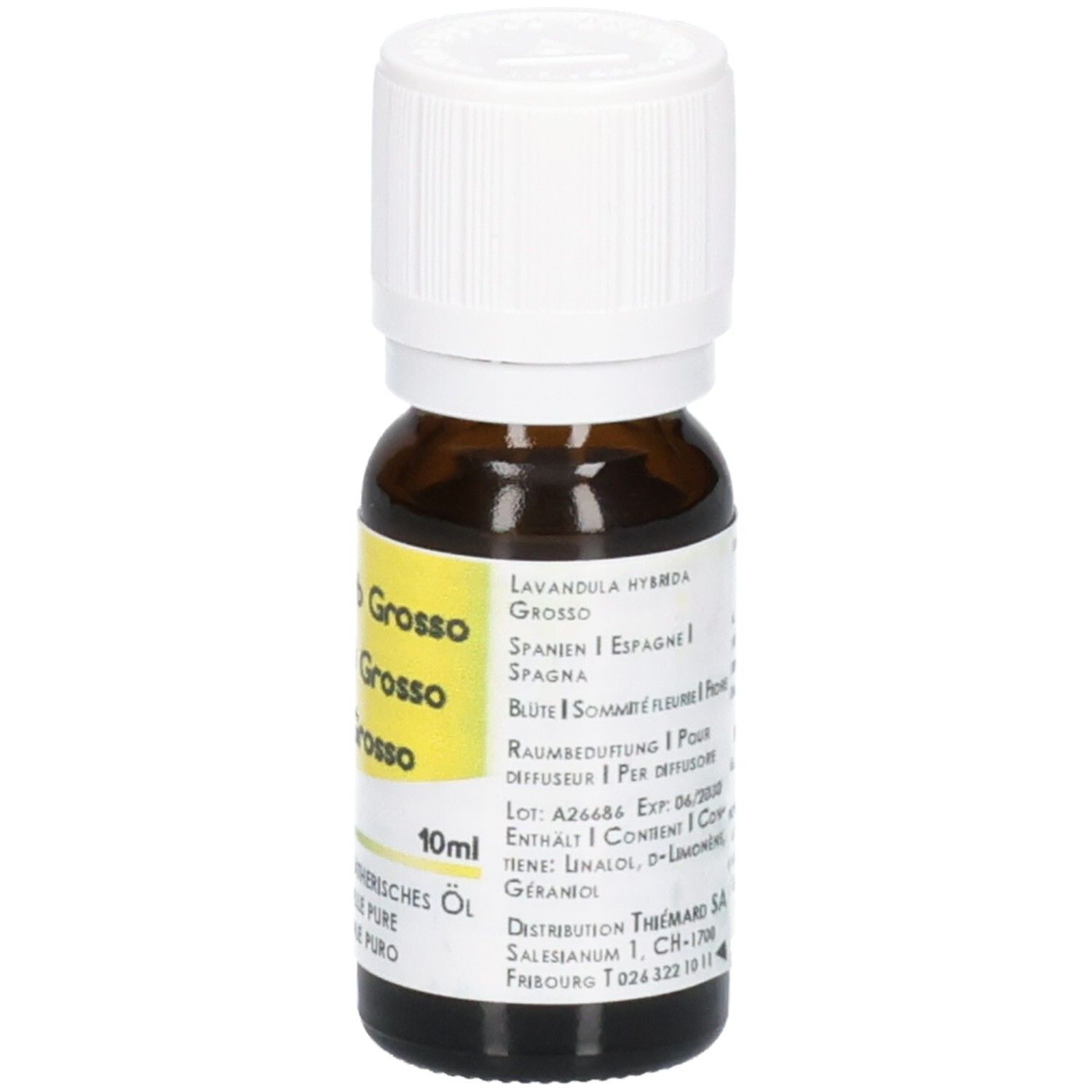 Braune Glasflasche mit weißem Schraubverschluss, 10ml ätherisches Öl Grosso.