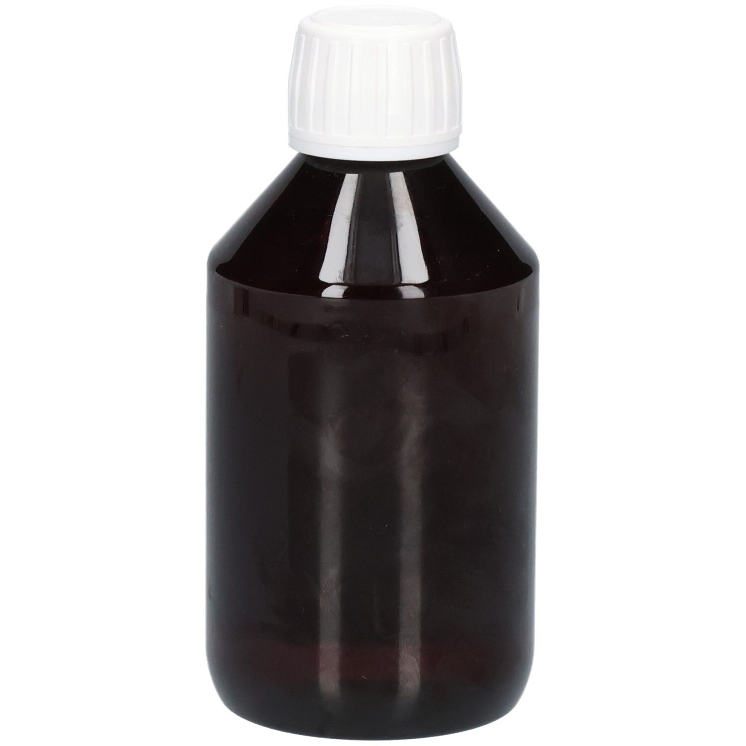 Braune Glasflasche mit weißem Schraubverschluss.
