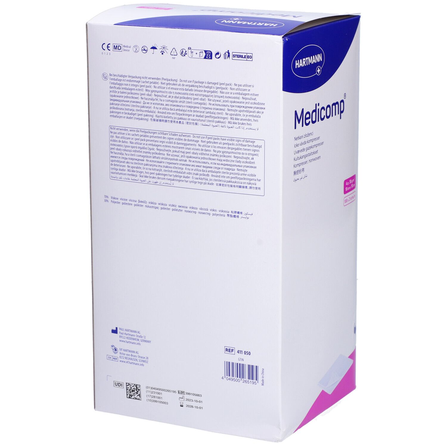 HARTMANN Medicomp® Compresses non tissées 4 couches 10 x 10 cm