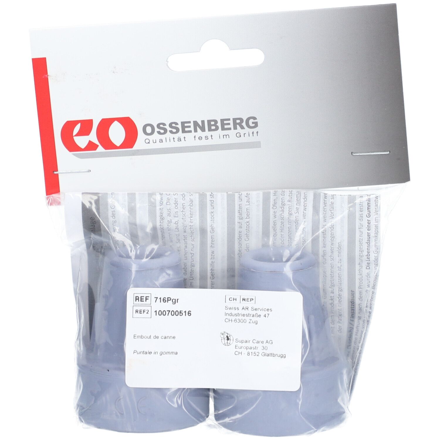 OSSENBERG Krückenkapsel 16mm grau 1 Paar