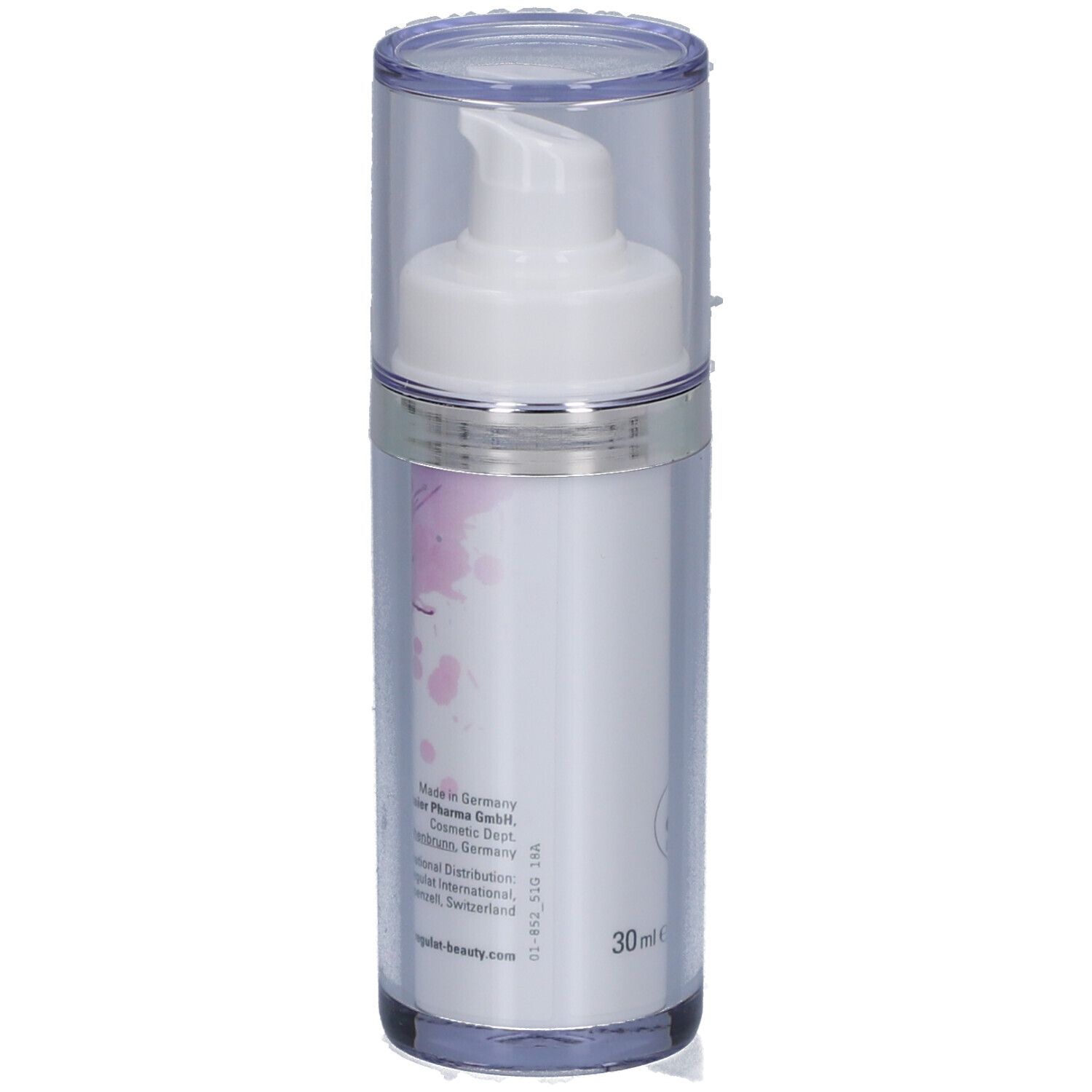 Creme-Spenderflasche mit Pumpkopf und transparenter Kappe. Aufschrift: Regulat Beauty, Anti Aging Night Repair, 30ml. Herstellerinformationen.