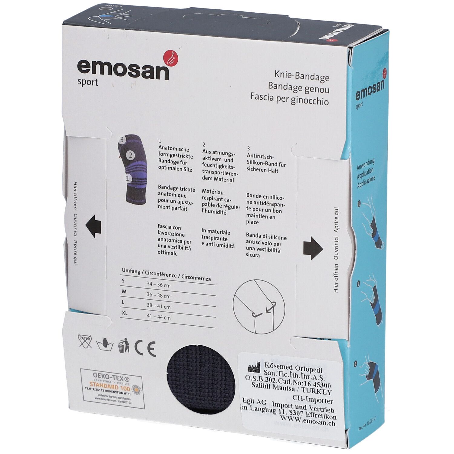 EMOSAN Sport Bandage de genou Taille M 36 -38 cm