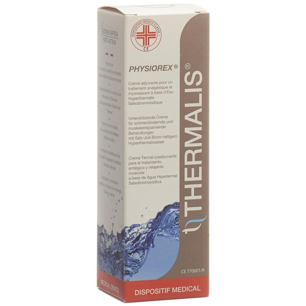 Karton THERMALIS PHYSIOREX Cr Adjuvans. Text: PHYSIOREX, THERMALIS. Medizinprodukt. CE-Zeichen.