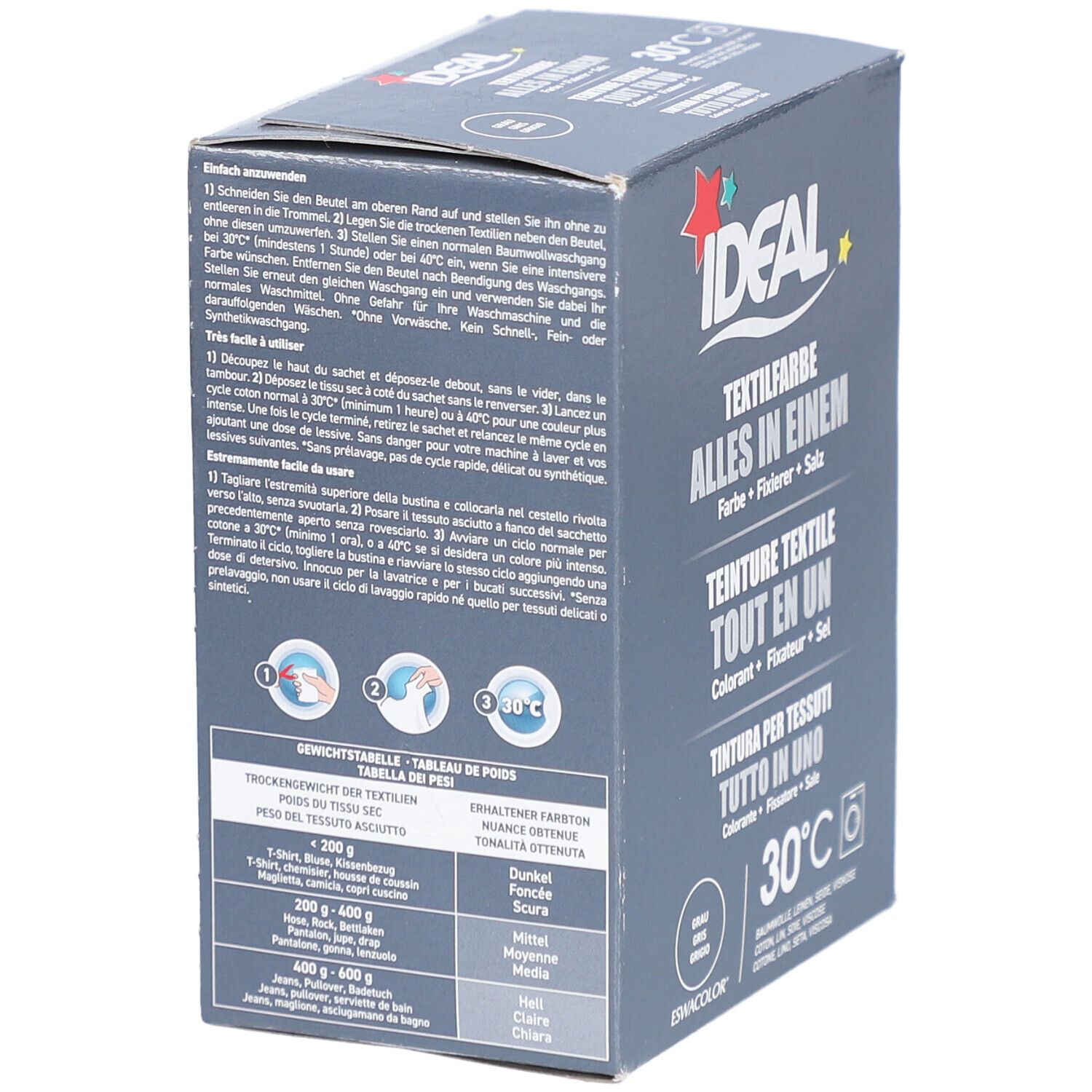 Ideal® Textilfarbe Grau Alles in Einem für Waschmaschinen