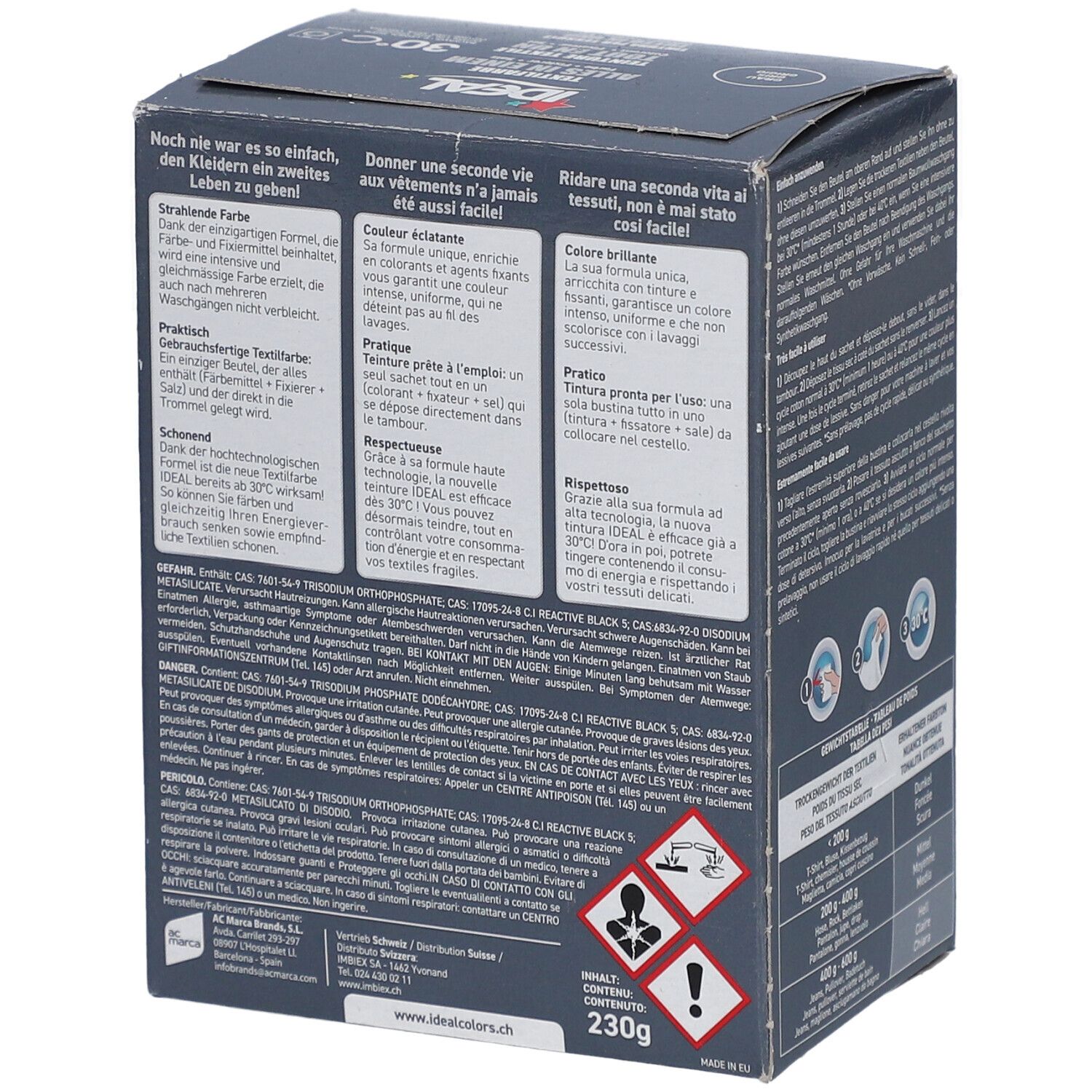 Ideal® Textilfarbe Grau Alles in Einem für Waschmaschinen