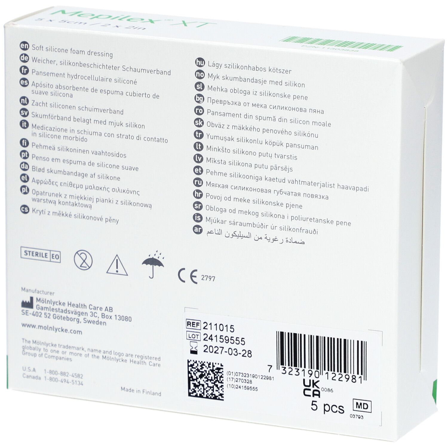 MÖLNLYCKE® Mepilex® XT Hydrozelluläres Pflaster Silikoniert 5 x 5 cm Steril