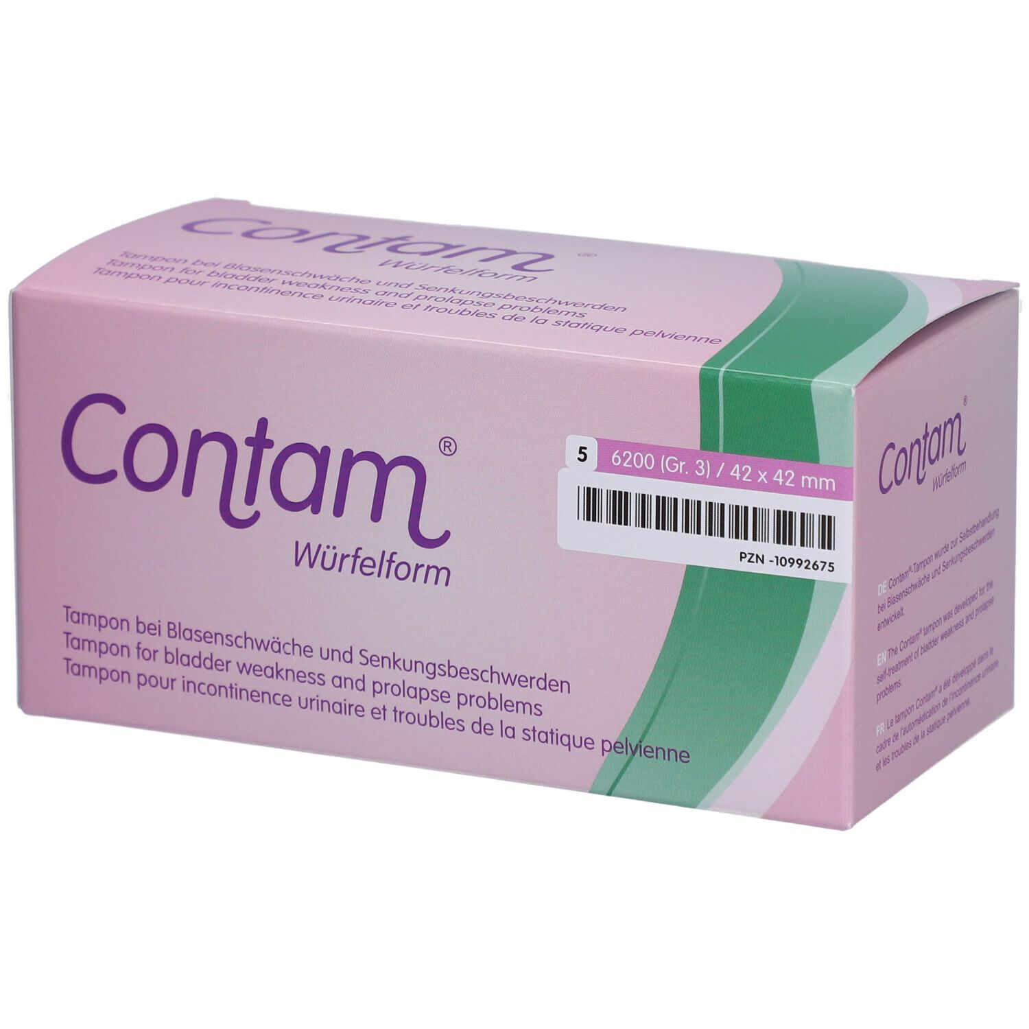 Contam® Forme de Cube - Tampon pour incontinence urinaire et troubles de la statique pelvienne Taille 3 42 x 42 mm