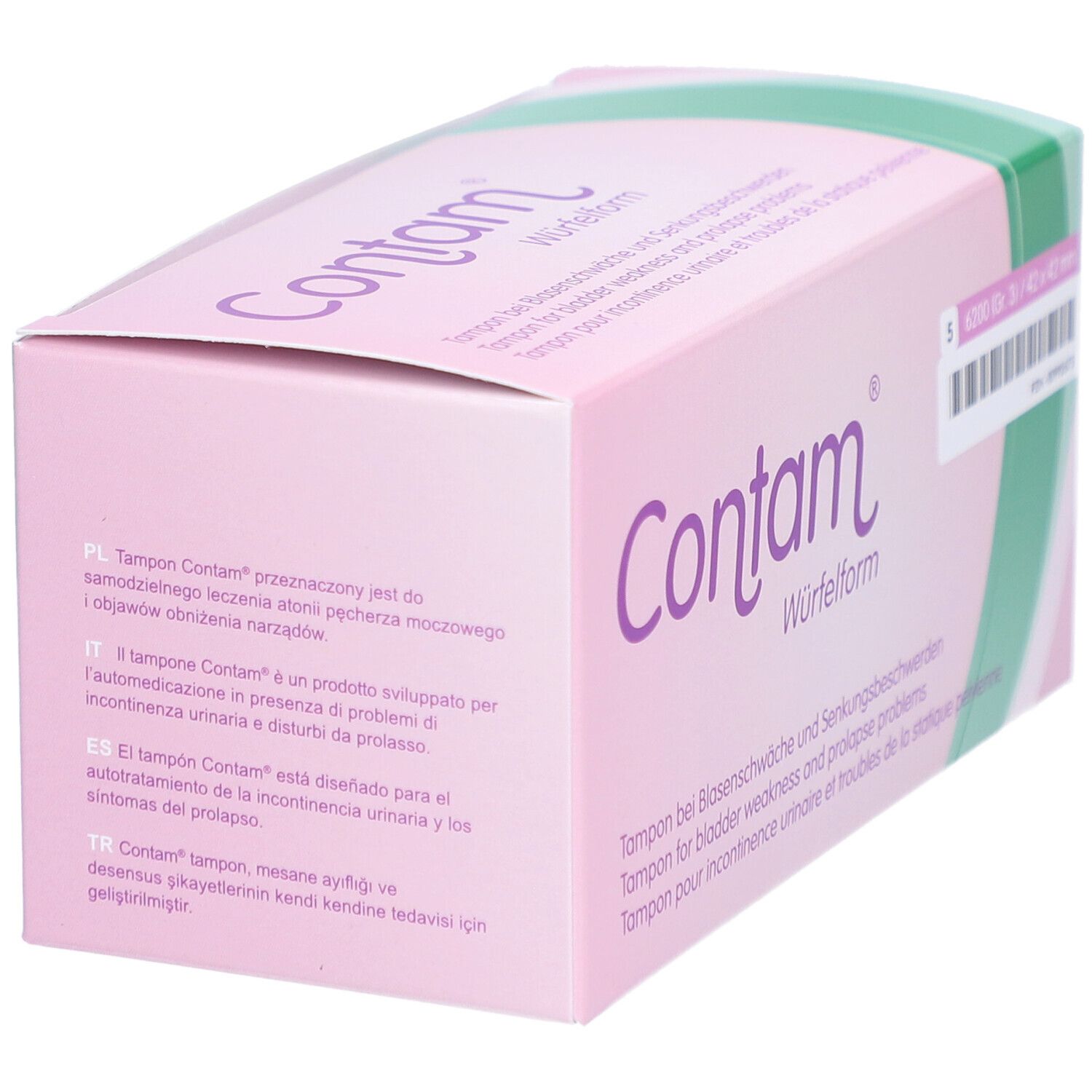 Contam® Forme de Cube - Tampon pour incontinence urinaire et troubles de la statique pelvienne Taille 3 42 x 42 mm