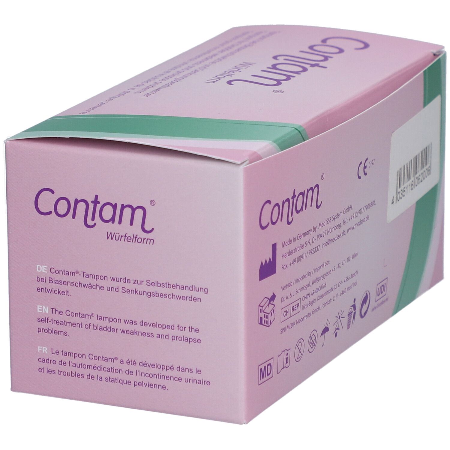 Contam® Forme de Cube - Tampon pour incontinence urinaire et troubles de la statique pelvienne Taille 3 42 x 42 mm