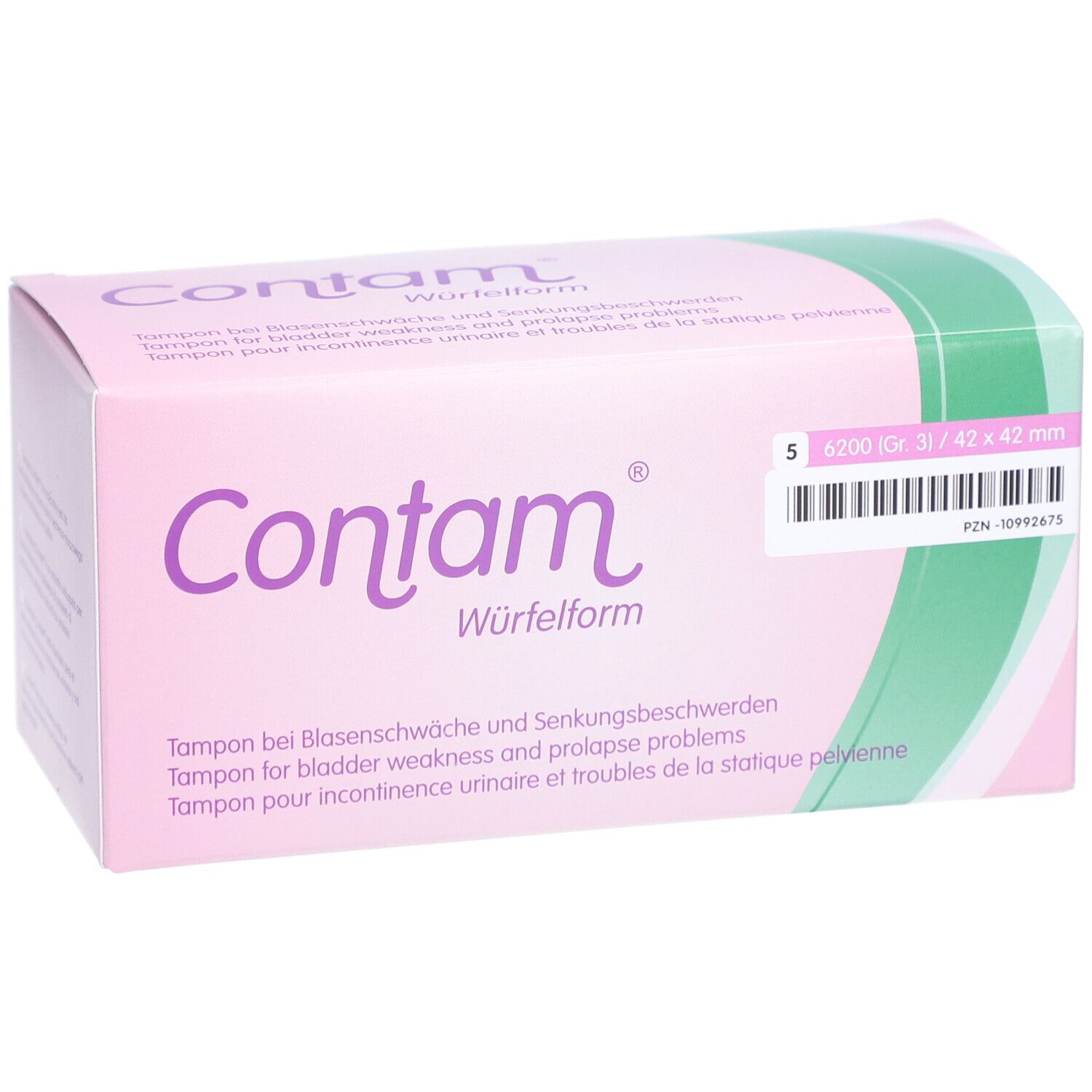 Contam® Forme de Cube - Tampon pour incontinence urinaire et troubles de la statique pelvienne Taille 3 42 x 42 mm