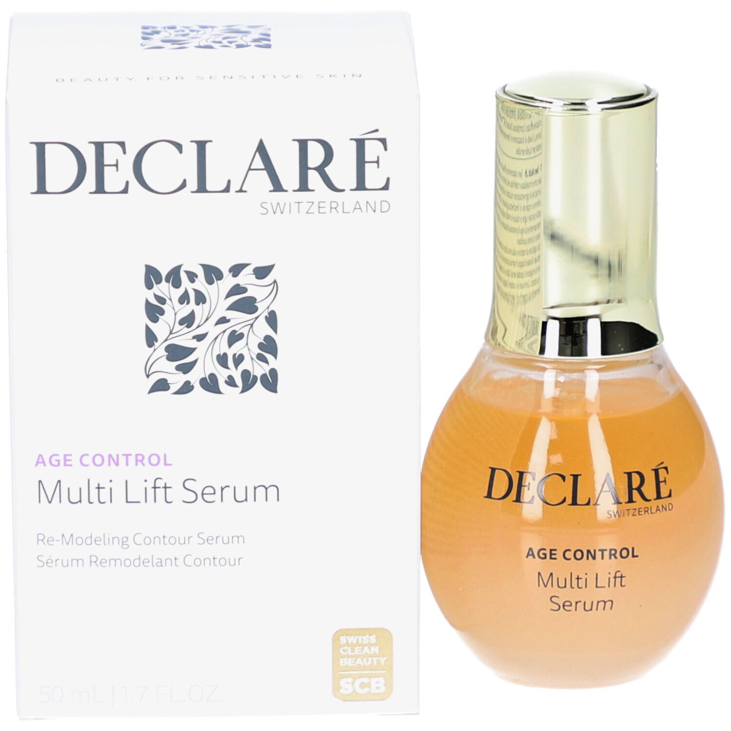 Deklaré Age Control Multi Lift Serum und Verpackung. Weißer Karton mit Produkt und Text.