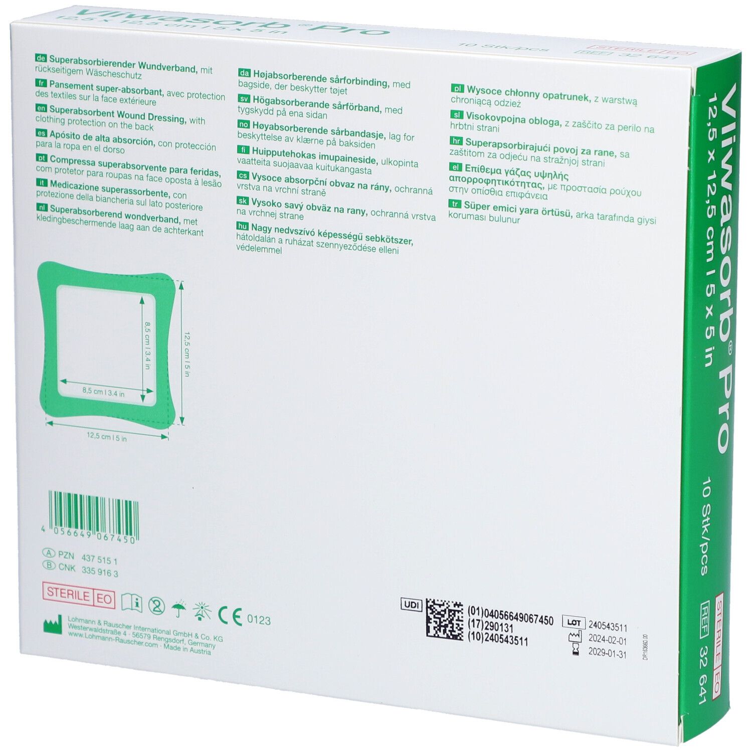 L&R Vliwasorb® Pro - Pansement super-absorbant 12,5 x 12,5 cm