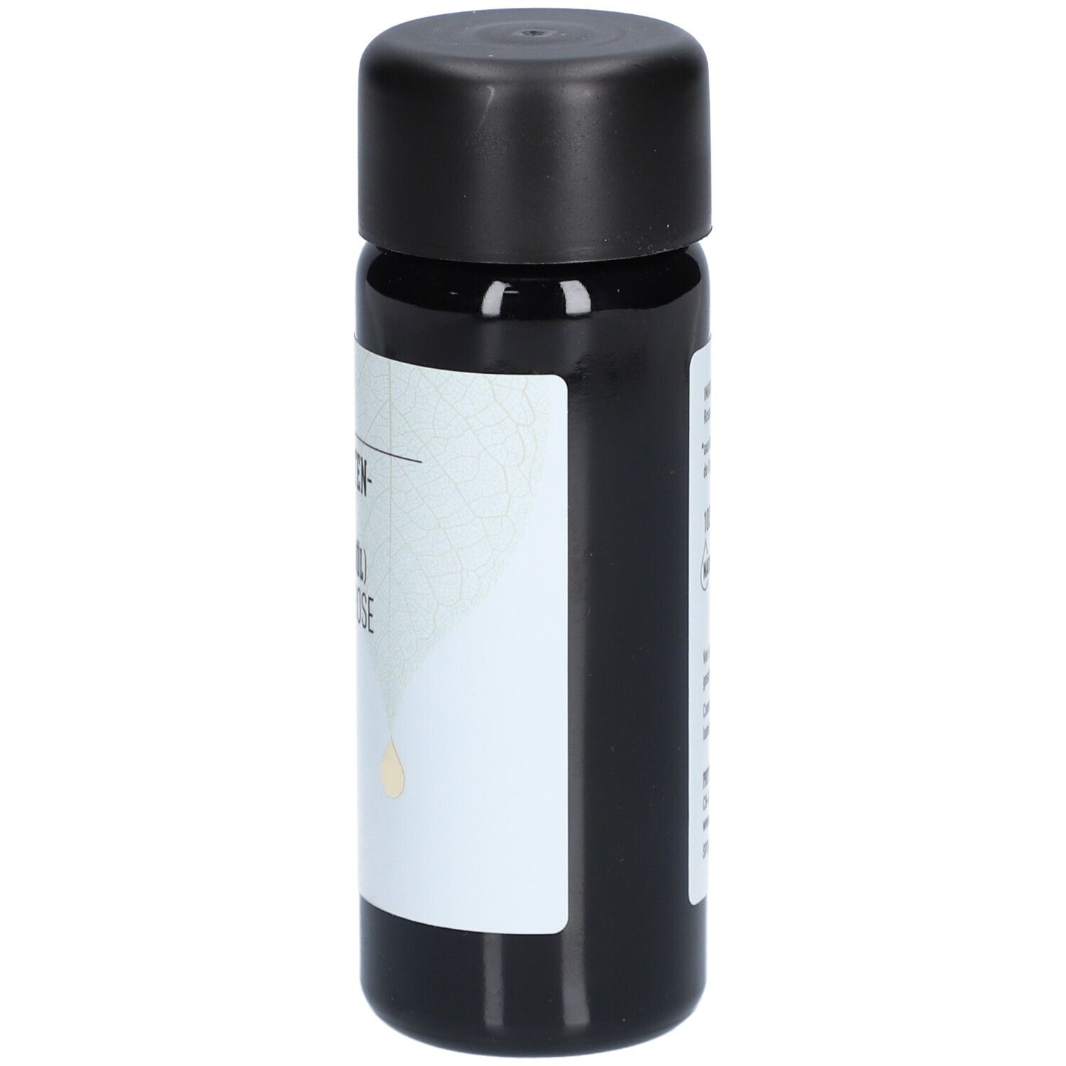 Nahaufnahme der Bio-Hagebuttenkernöl-Flasche, Etikett mit Text.