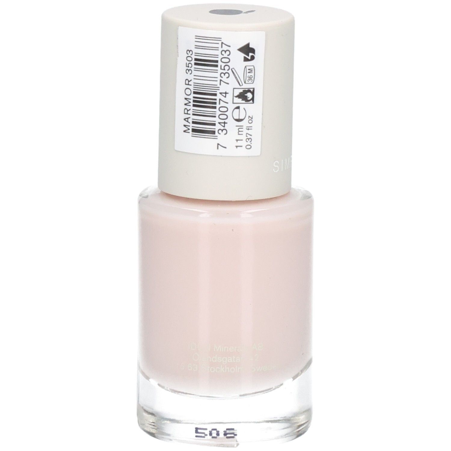 Ein hellrosa Nagellack in einer Glasflasche mit weißem Deckel. 11 ml.