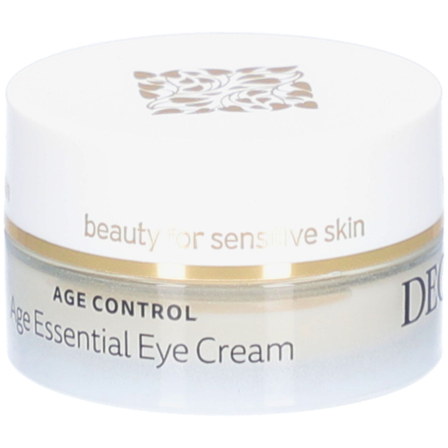 Cremebehälter mit Deckel. Aufschrift: DECLARÉ SWITZERLAND. Age Essential Eye Cream.