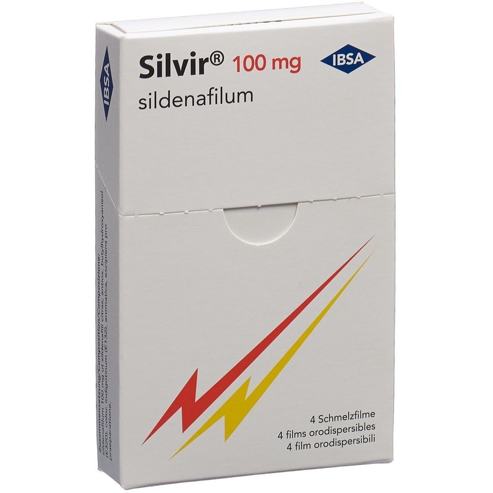 Emballage cartonné avec nom et logo du produit. Dégradé de jaune à rouge. Texte: SILVIR Schmelzfilm.