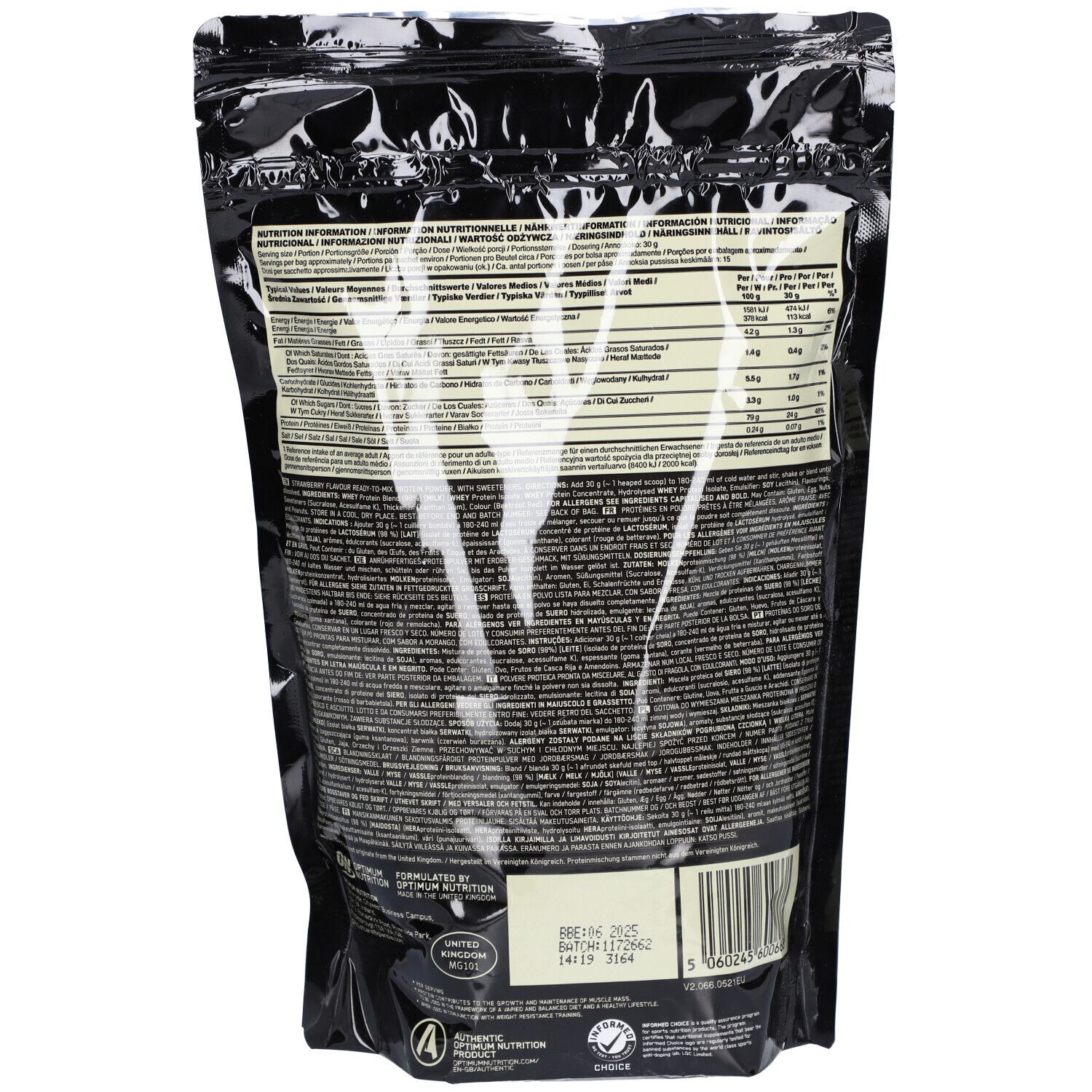 Optimum Nutrition 100 % Molke Gold Standard Fraise