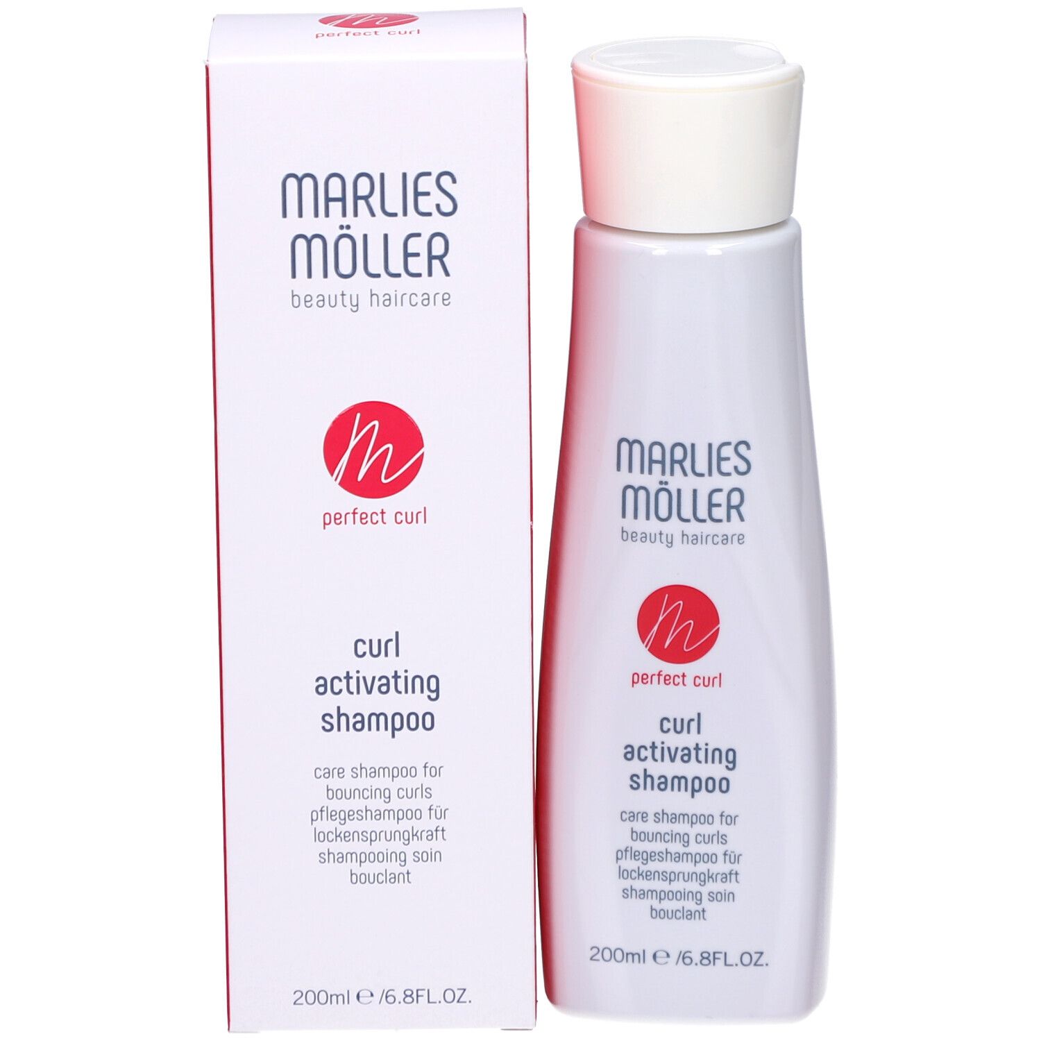 Marlies Möller Shampoo-Flasche und Verpackung. Produktname und Logo sichtbar.