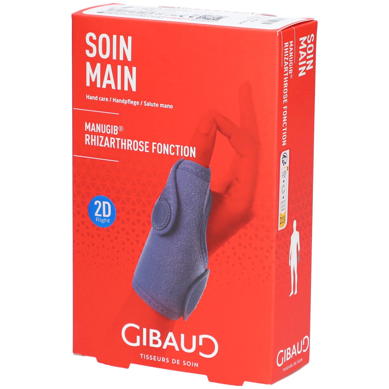 GIBAUD Manugib Rhizarthrose Attelle de poignet Pouce droit fonction - Taille 2 15,5-18 cm