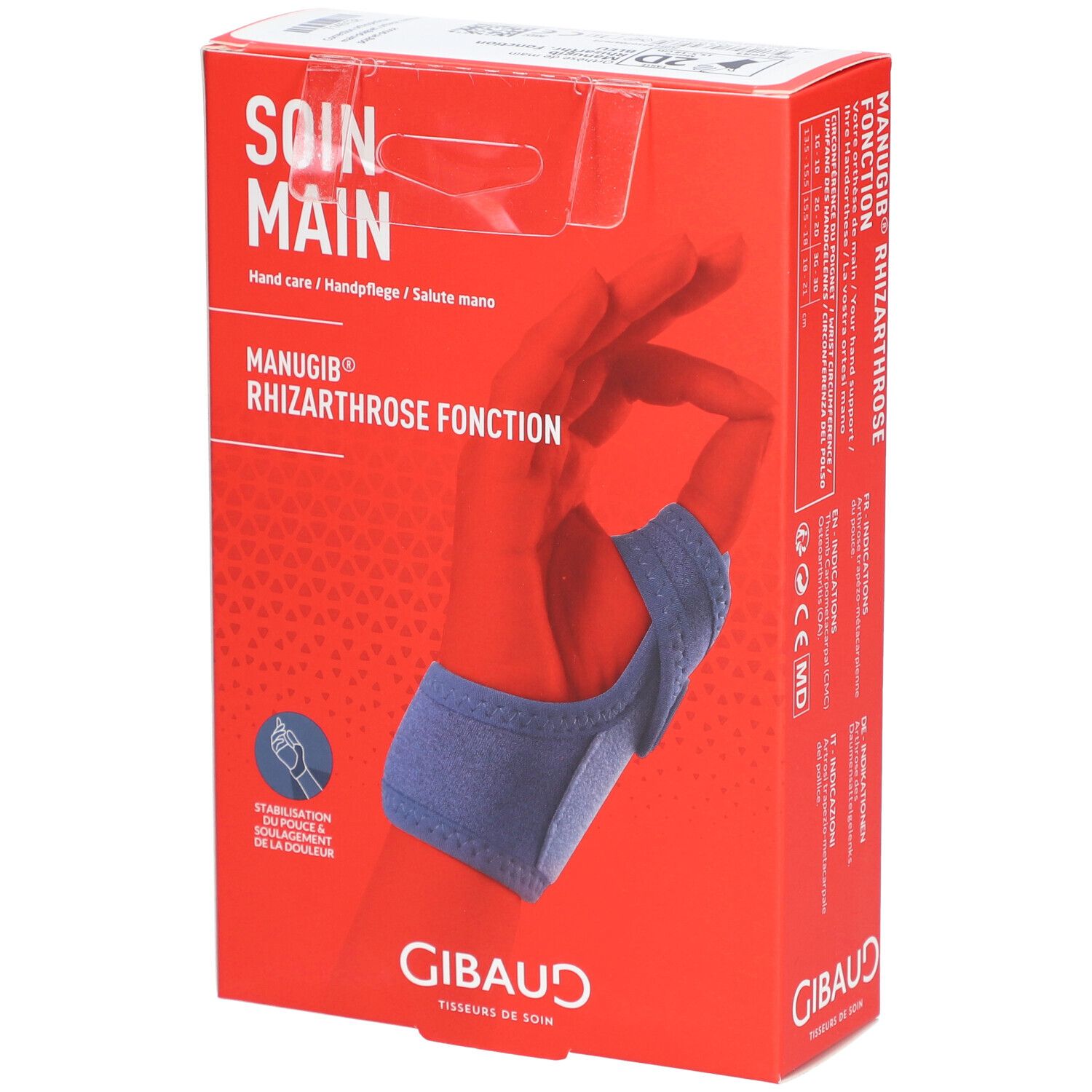 GIBAUD Manugib Rhizarthrose Attelle de poignet Pouce droit fonction - Taille 2 15,5-18 cm