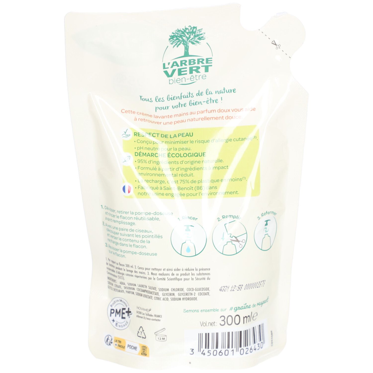 L'ARBRE VERT Savon écologique pour les mains Amande douce Recharge