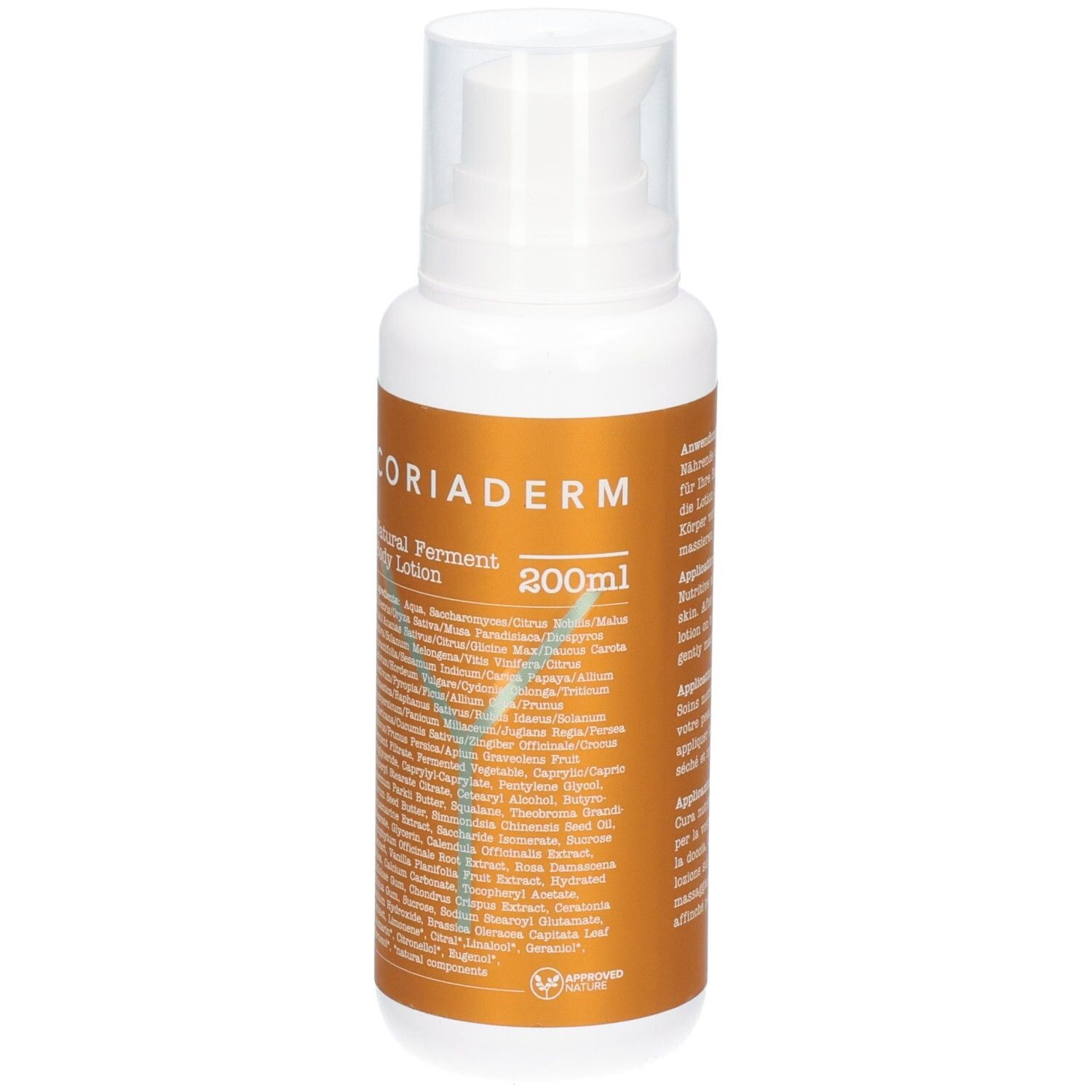 CORIADERM Natural Ferment Body Lotion, 200ml Spenderflasche mit Pumpzerstäuber.