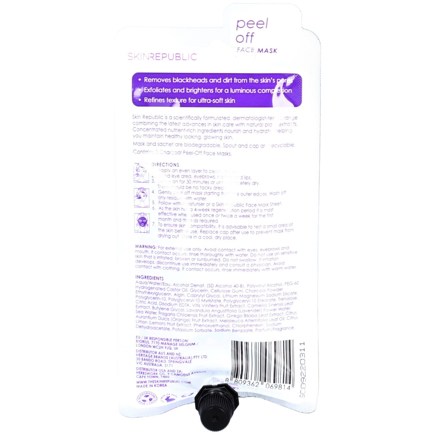 SKIN REPUBLIC Charcoal Peel-Off Face Mask 25 ml