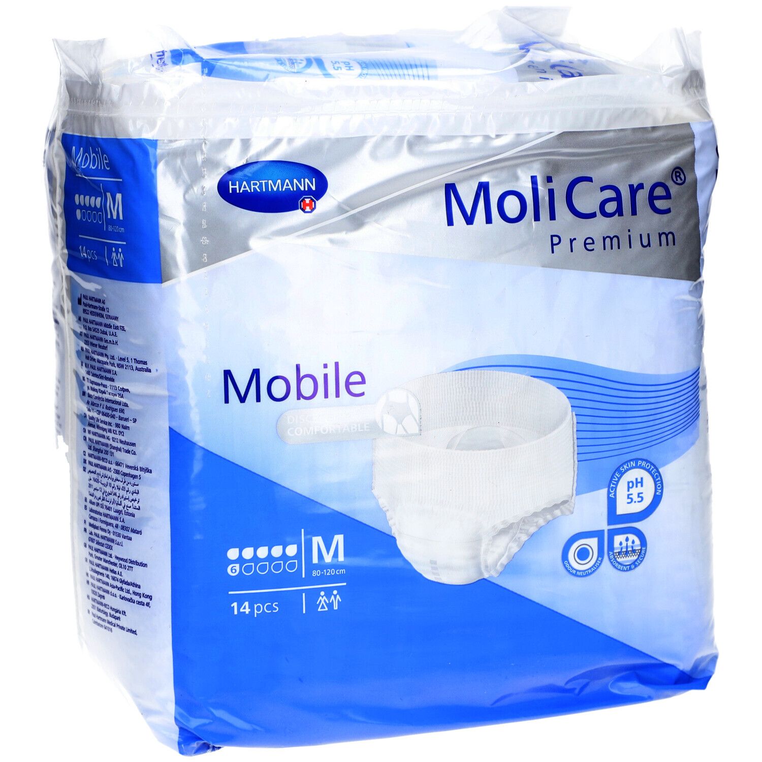 MoliCare Premium Mobile 6 Tropfen Gr. M ist eine Einweghose, bei der Einlage und Höschen in einem Produkt vereint sind